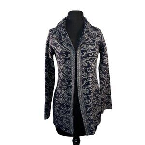 A. Ida Size Small Wool Blend Blue and Gray Pattern Cardigan Sweater